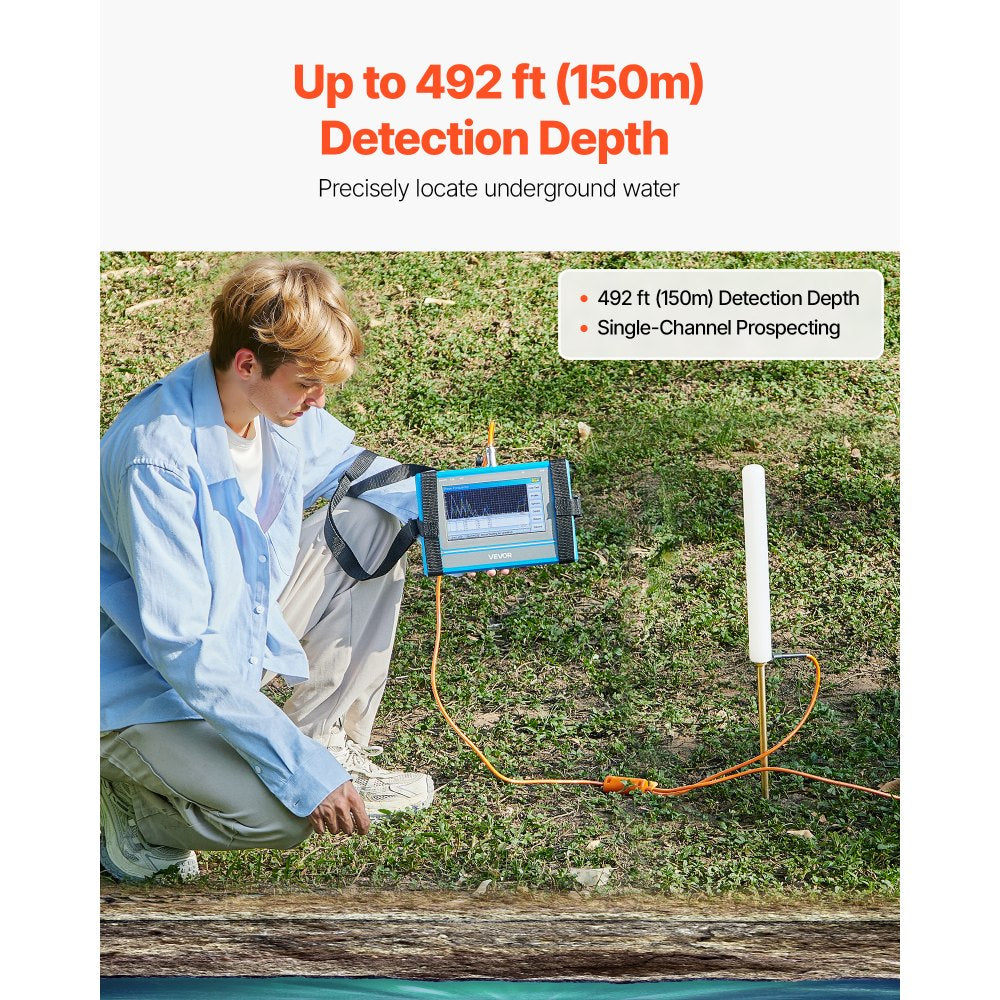 Vevor Underground Water Detectors 492 ft Depth Locator with 7" Touchscreen Auto Mapping New