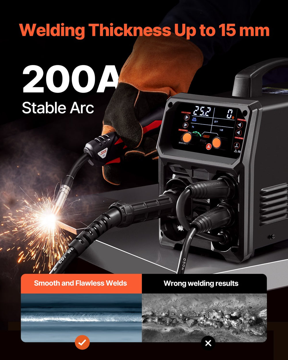 Vevor MIG Welder 4-in-1 Machine 200A Output Current Dual Voltage New