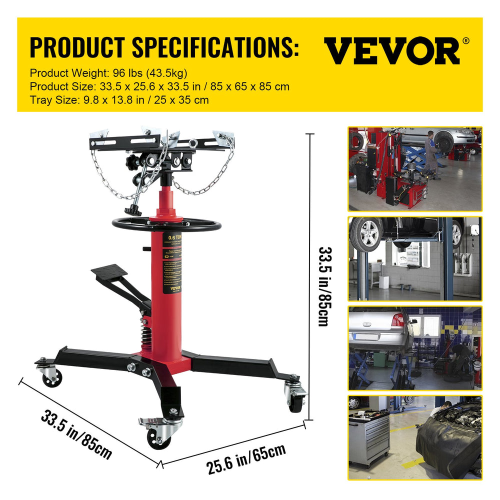 Vevor Hydraulic Transmission Jack Two-Stage with Foot Pedal 1322-1660 Lbs Capacity New