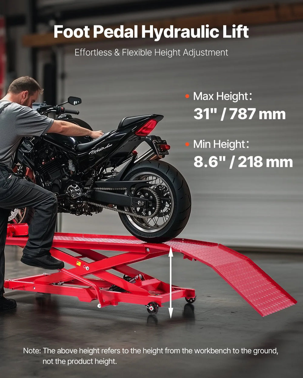 Vevor Motorcycle Lift Table Repair Stand 1000 lbs Capacity 8.6"-31" Height Range New