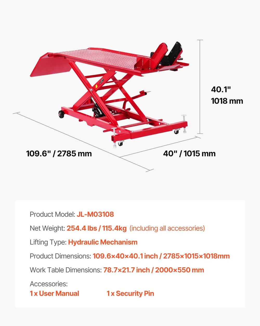 Vevor Motorcycle Lift Table Repair Stand 1000 lbs Capacity 8.6"-31" Height Range New