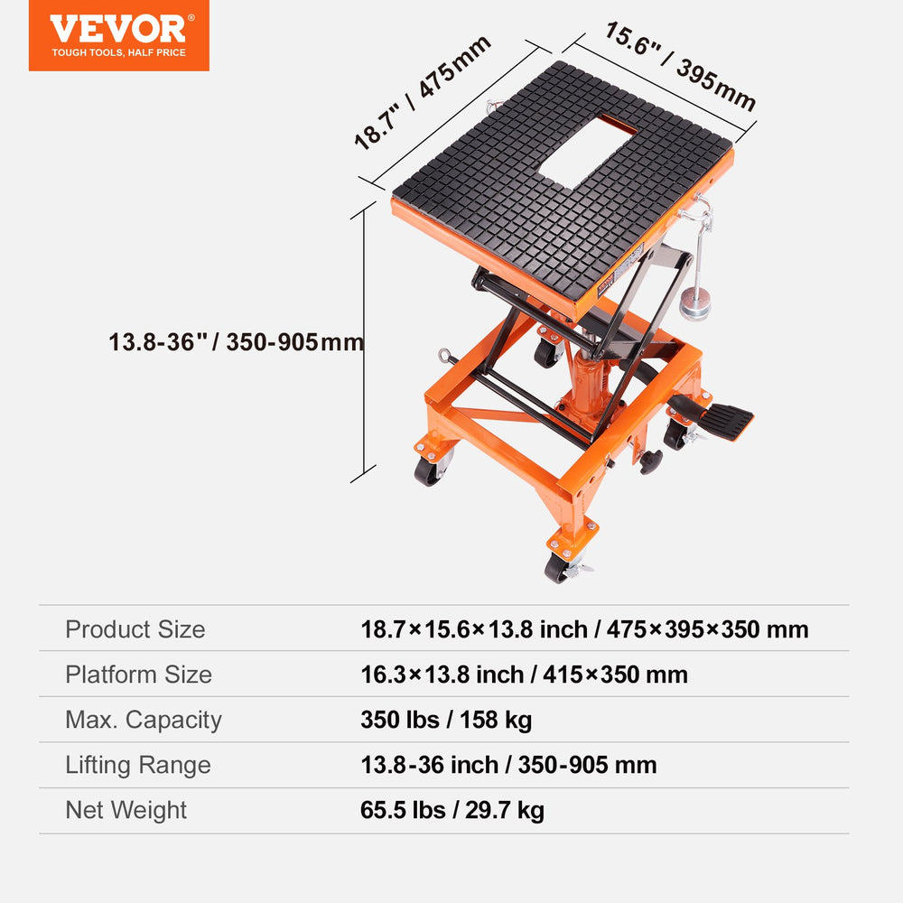 Vevor Hydraulic Motorcycle Lift Table 350 Lbs Capacity Foot-Operated Jack Stand New