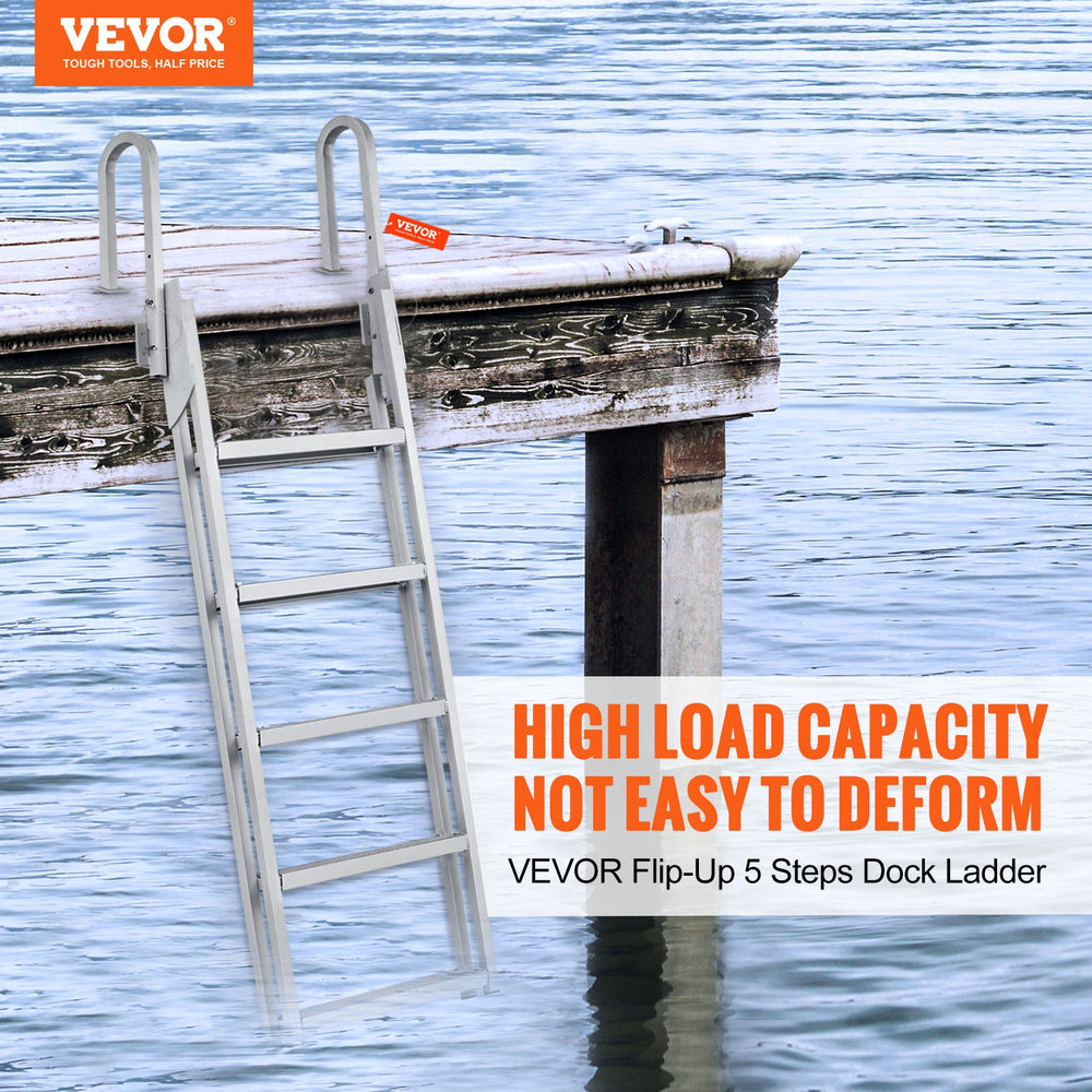 Vevor Dock Ladder Flip-Up 350lbs Load Capacity Aluminum with 5 Non-Slip Steps New