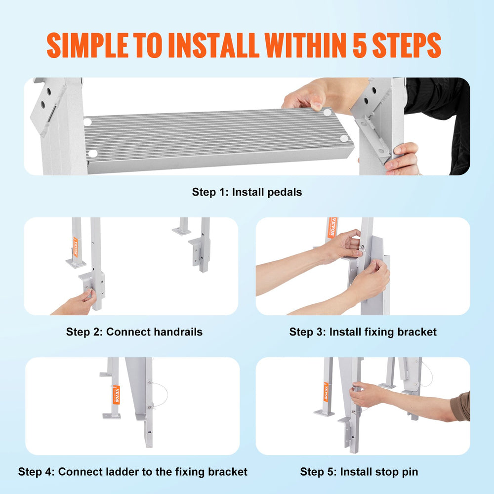 Vevor Dock Ladder Flip-Up 350lbs Load Capacity Aluminum with 5 Non-Slip Steps New
