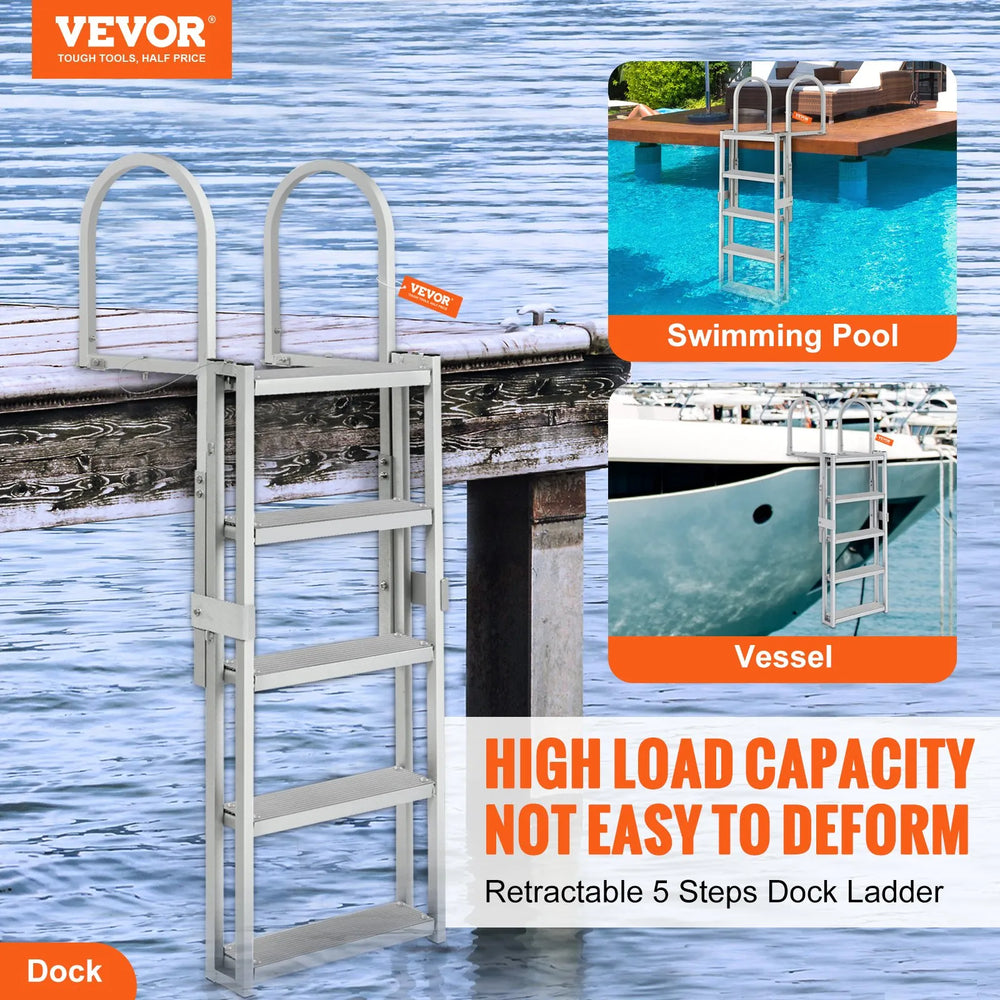 Vevor Dock Ladder 5 Steps 66.9-78.9 in. Retractable Aluminum Alloy 350 lb. Capacity New