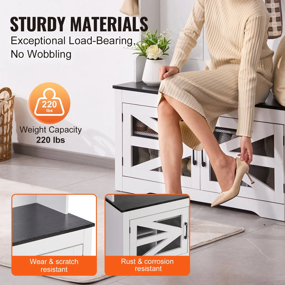 Vevor Hall Tree Entryway Bench with LED Coat Rack and Shoe Storage 42" New