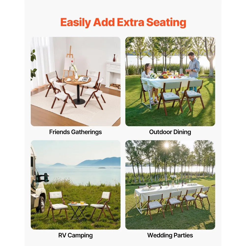 Vevor Wooden Folding Chairs with Cushion Set of 4 New