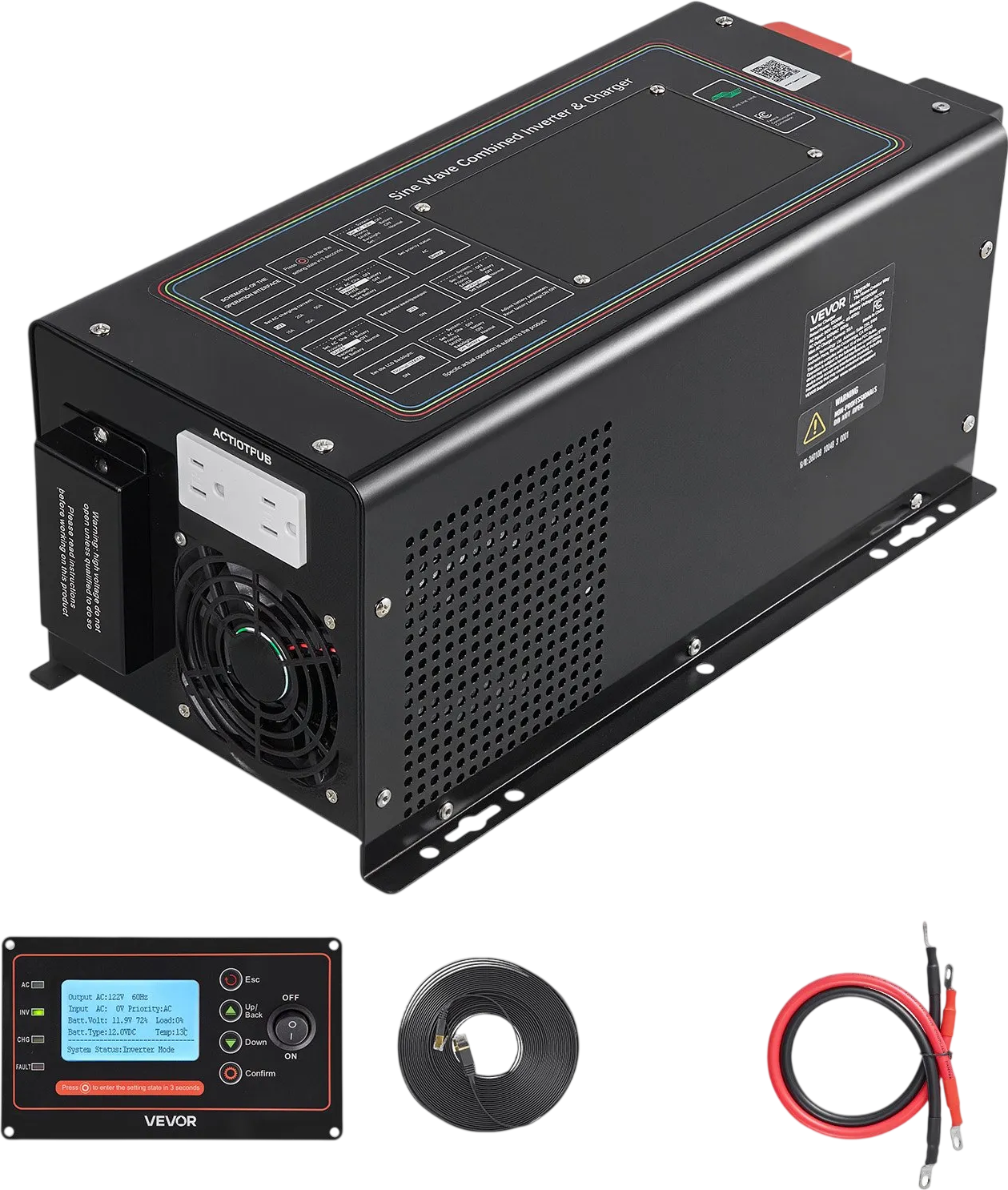 Vevor Pure Sine Wave Inverter Charger 1200W DC 12V to AC 120V with LCD Display New