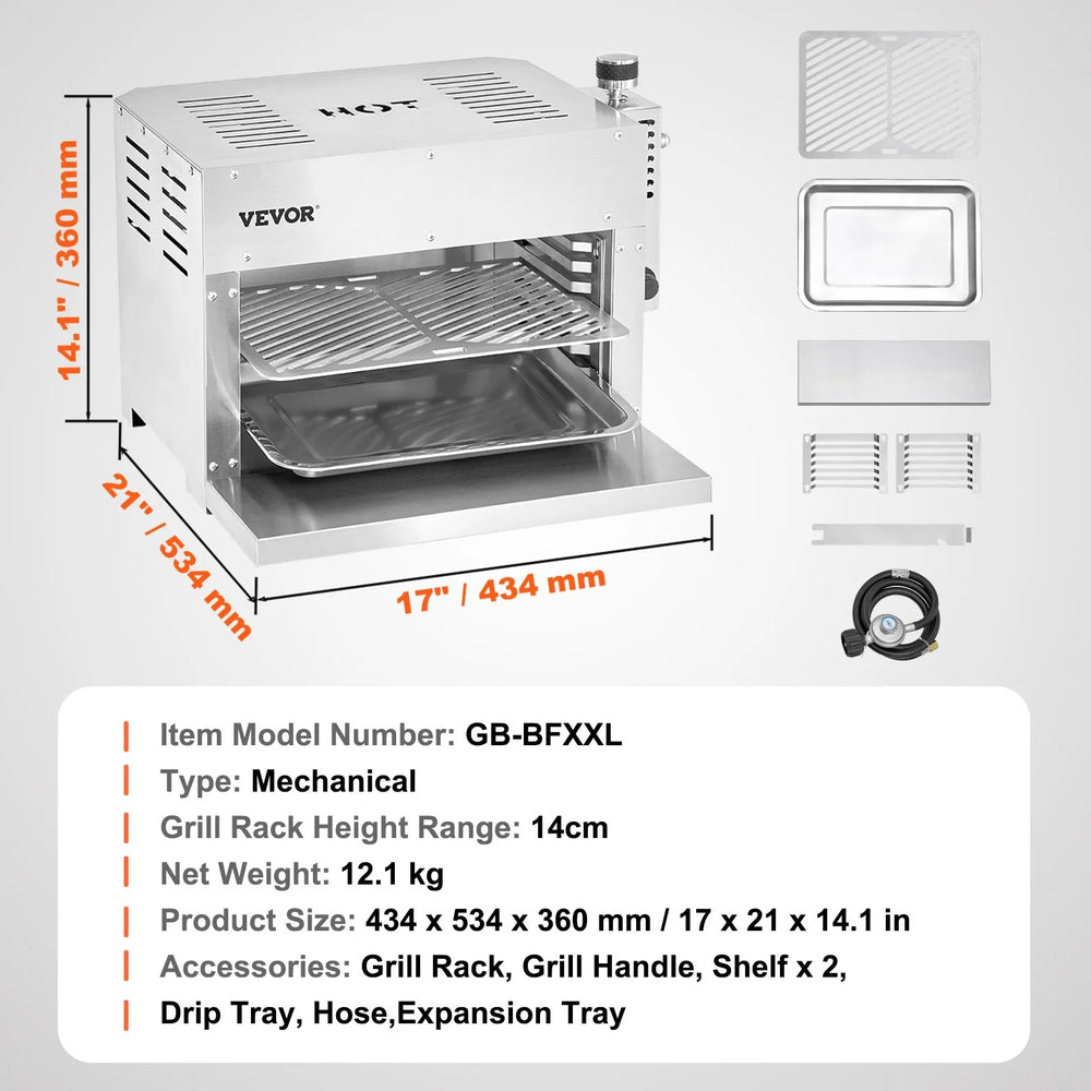 Vevor Propane Grill 1500°F Infrared Broiler with 6-Tier Rack Stainless Steel New