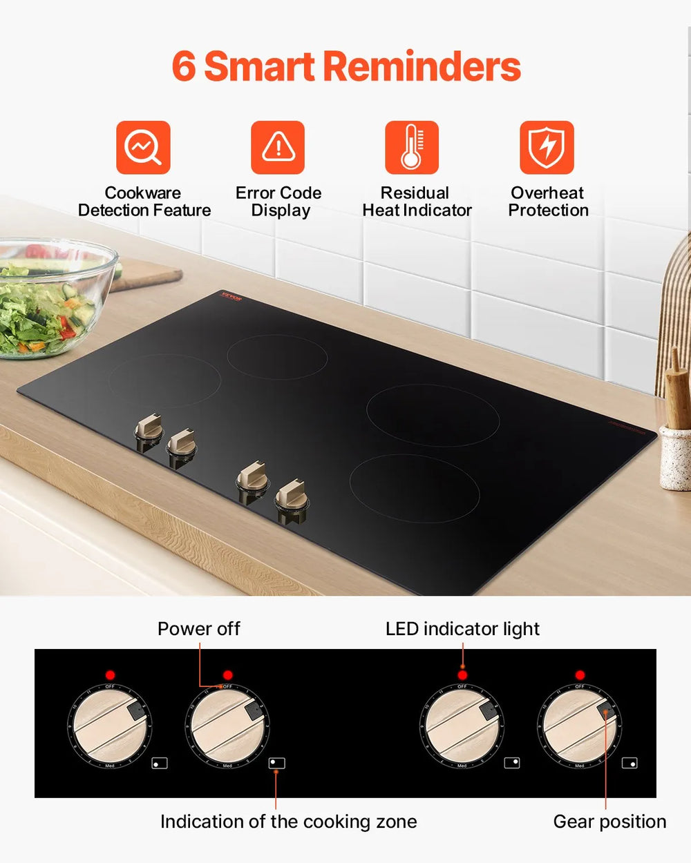Vevor Electric Induction Cooktop 4-Burner 6600W Multizone with 12 Heat Levels New