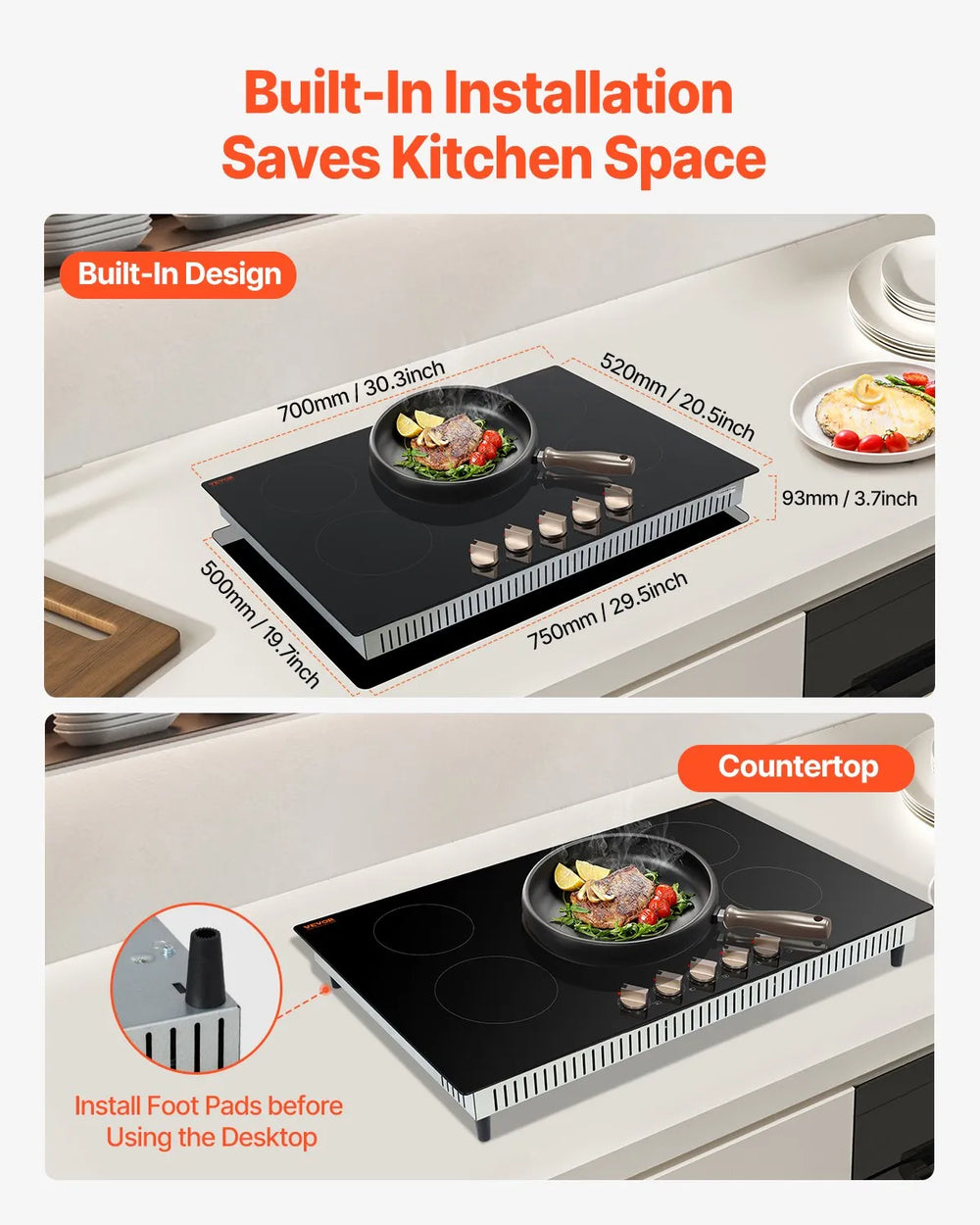 Vevor Electric Induction Cooktop 5-Burner 9200W Multizone with 12 Heat Levels New