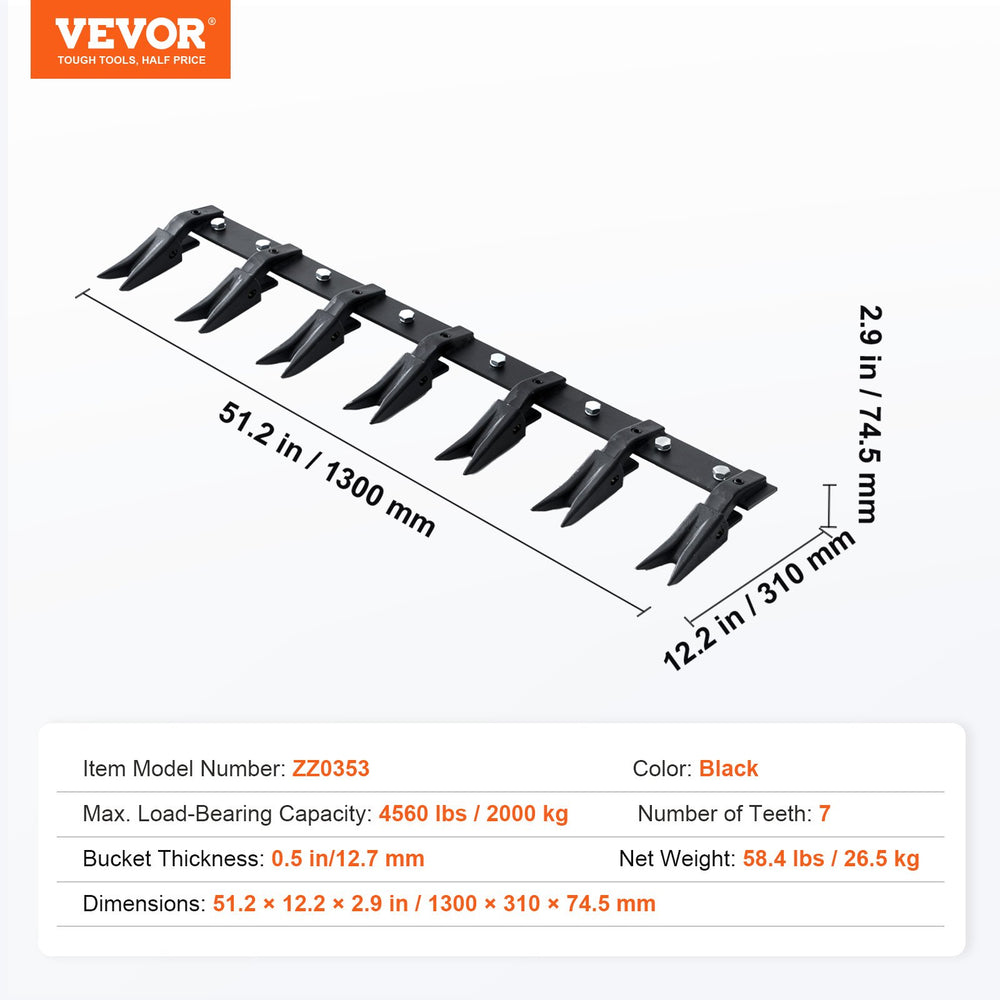 Vevor Bucket Tooth Bar 53" Heavy Duty for Sub-Compact Tractor 4560 Lbs Capacity New