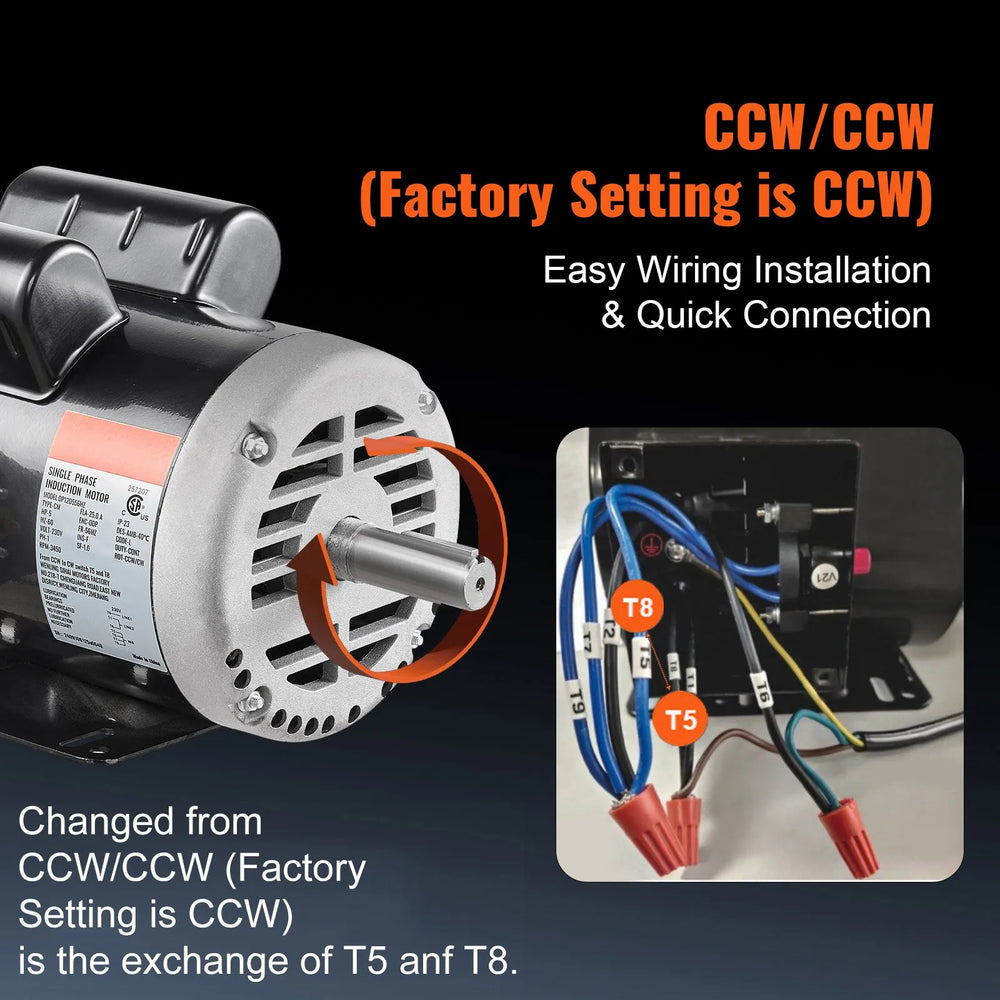 Vevor Air Compressor Motor CW/CCW Rotation 5 HP 230V 25A 3450 RPM New