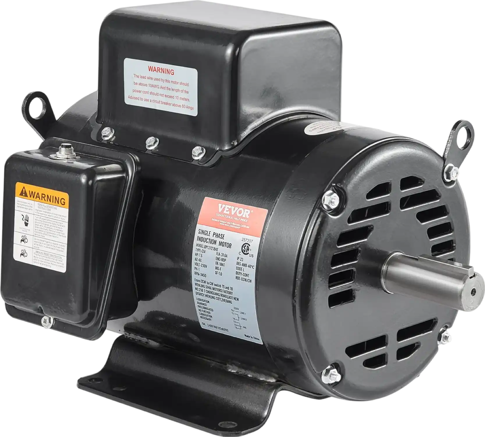 Vevor Air Compressor Motor CW/CCW Rotation 7.5 HP 230V 31.6A 3450 RPM New