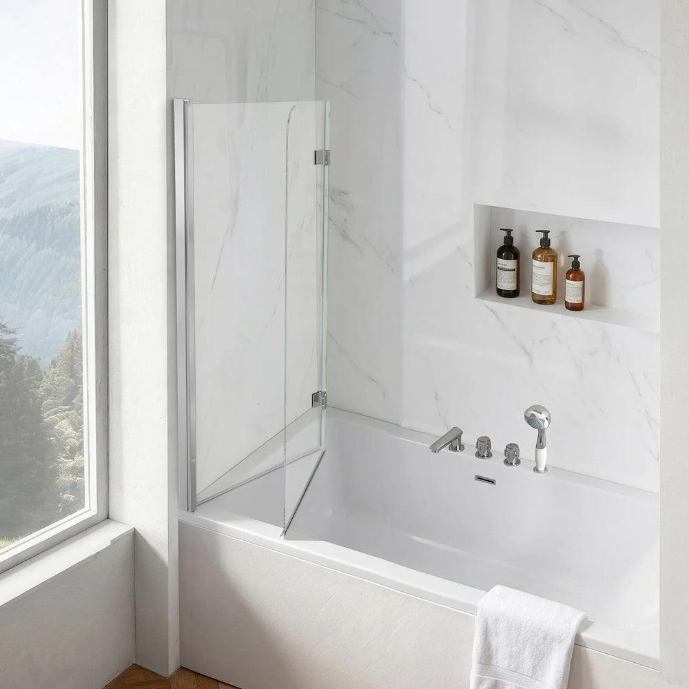 Vevor Bathtub Shower Door 47" x 55" Semi-Frameless Bi-Fold Tub Door Silver New