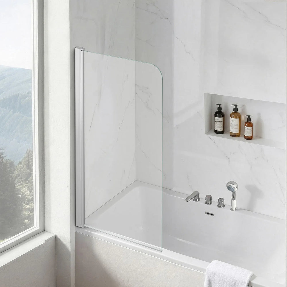 Vevor Bathtub Shower Door Frameless Pivot Tub Door 27.5" x 55" Silver New