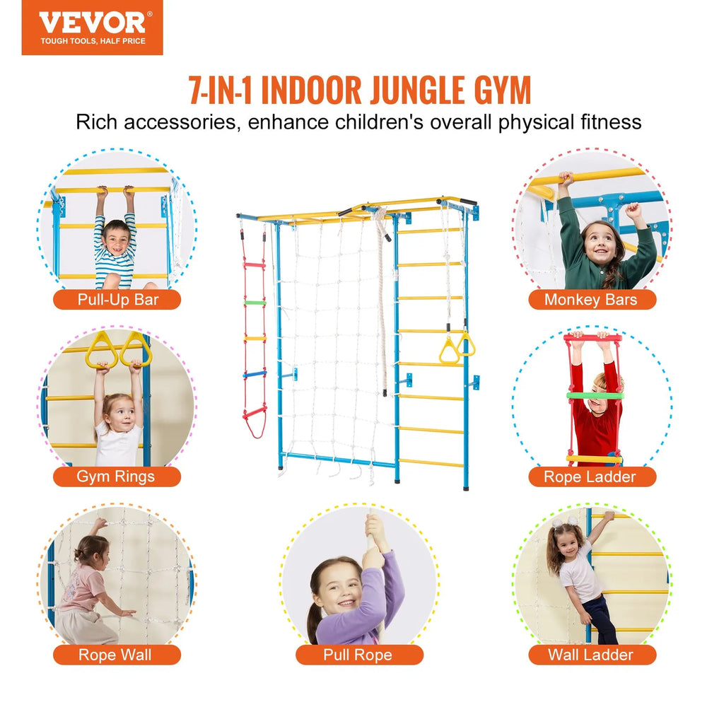 Vevor Kids Wall Gym 7-in-1 Steel Indoor Playground for Climbing New