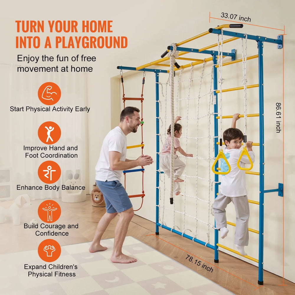 Vevor Kids Wall Gym 7-in-1 Steel Indoor Playground for Climbing New