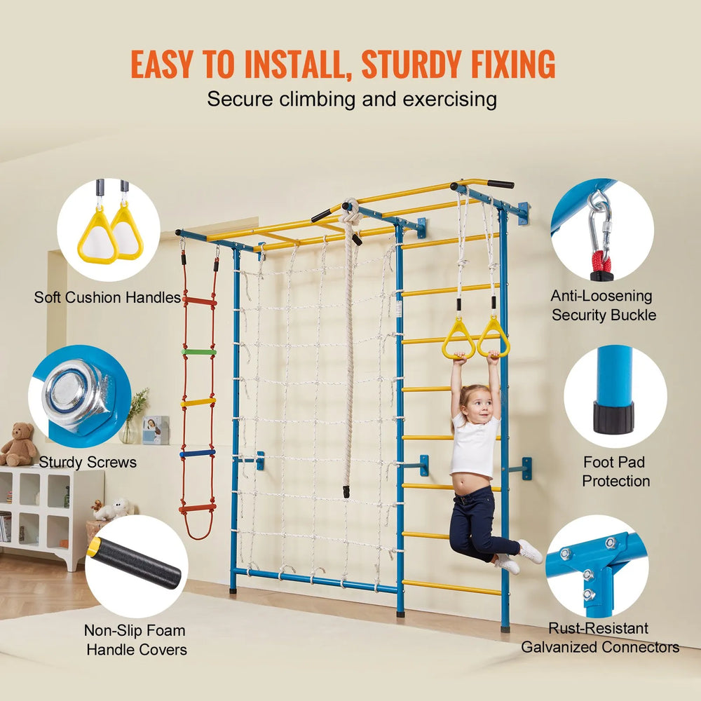 Vevor Kids Wall Gym 7-in-1 Steel Indoor Playground for Climbing New