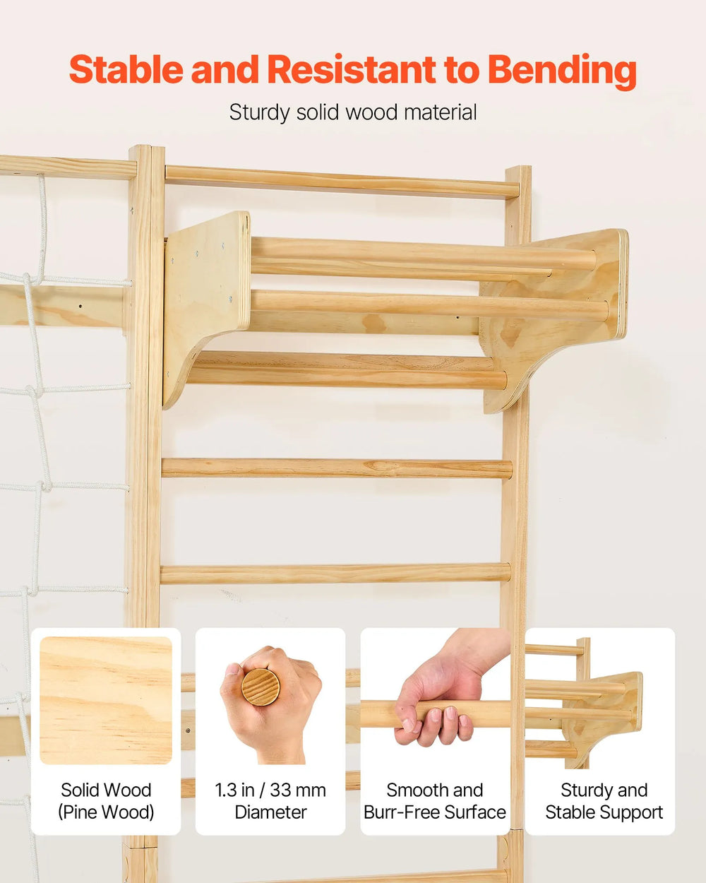 Vevor Swedish Ladder Wall Gym 8-in-1 Wood Jungle Gym Playset 220 lb. Capacity New