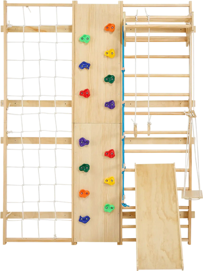 Vevor Wooden Ladder Wall Gym 9-in-1 with Rock Climbing Pull-Up Bar Swing New