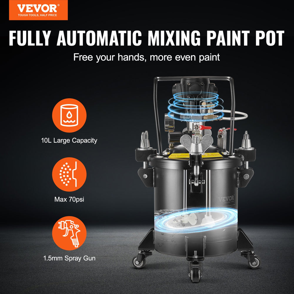 Vevor Spray Paint Pressure Pot Tank 2.5 Gal. Fully Automatic Stirring 70 PSI New