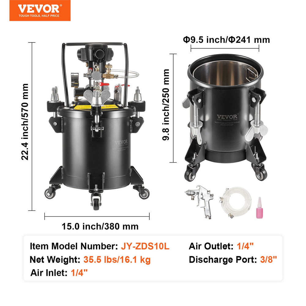 Vevor Spray Paint Pressure Pot Tank 2.5 Gal. Fully Automatic Stirring 70 PSI New