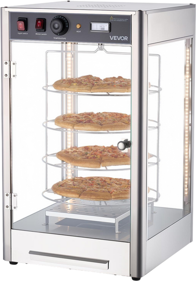 Vevor Pizza Warmer 4-Tier Display 14 in. with Rotary Steam Heating LED Lighting New