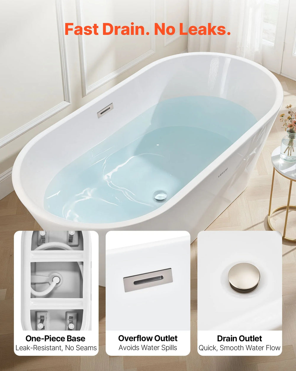 Vevor Acrylic Freestanding Bathtub 60 Gal. 59" Oval with Brushed Nickel Drain New