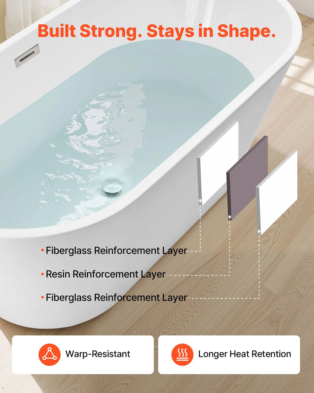 Vevor Acrylic Freestanding Bathtub 60 Gal. 59" Oval with Brushed Nickel Drain New