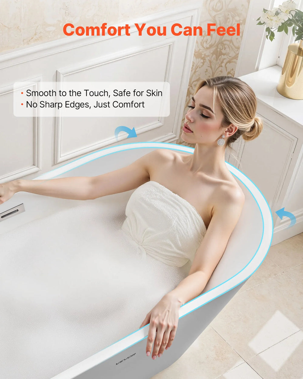 Vevor Acrylic Freestanding Bathtub 60 Gal. 59" Oval with Brushed Nickel Drain New
