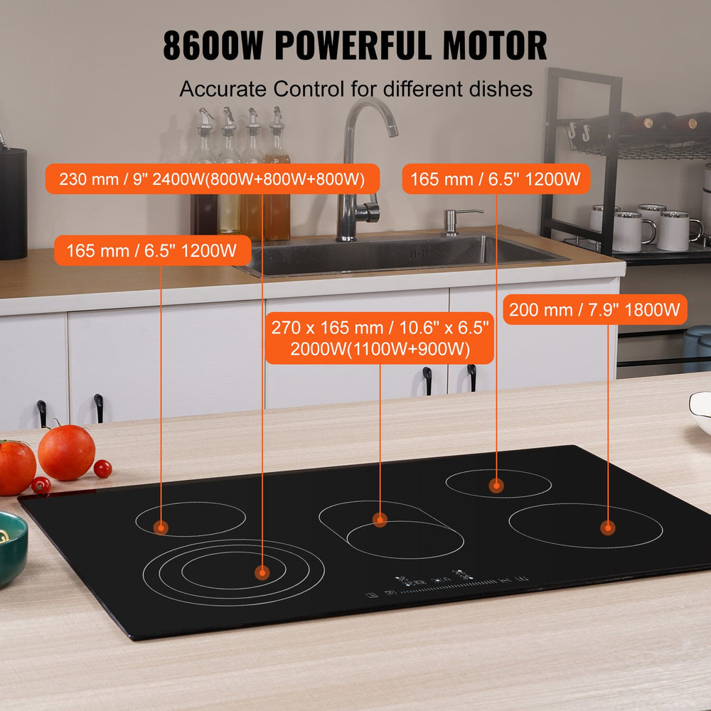 Vevor Built-In Electric Stove Top 30.3" x 20.5" 5-Burner 240V Sensor Touch Glass Cooktop 9 Power Levels New