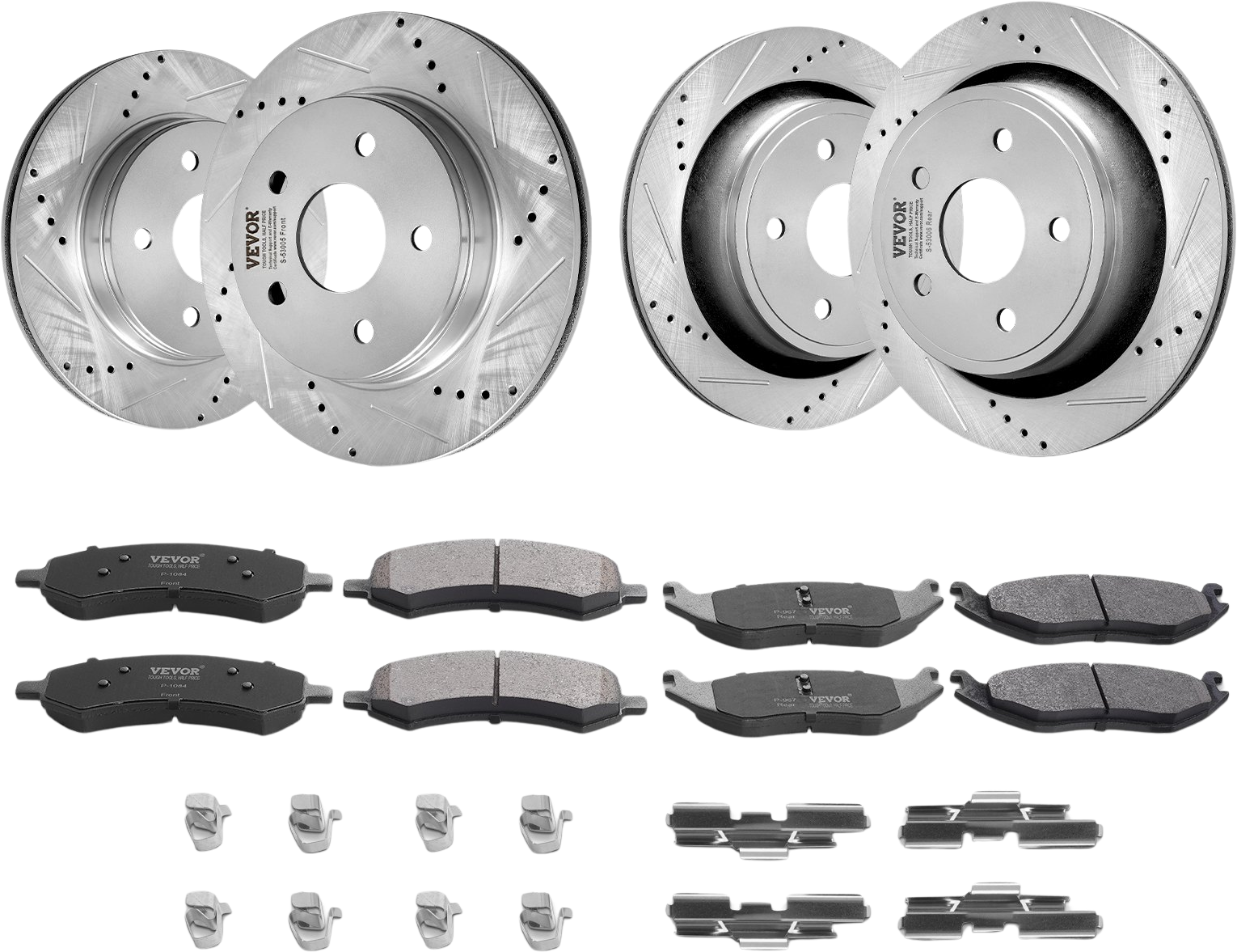 Vevor Front and Rear Brake Rotors and Pads Kit Drilled Slotted for Dodge Ram 1500 New