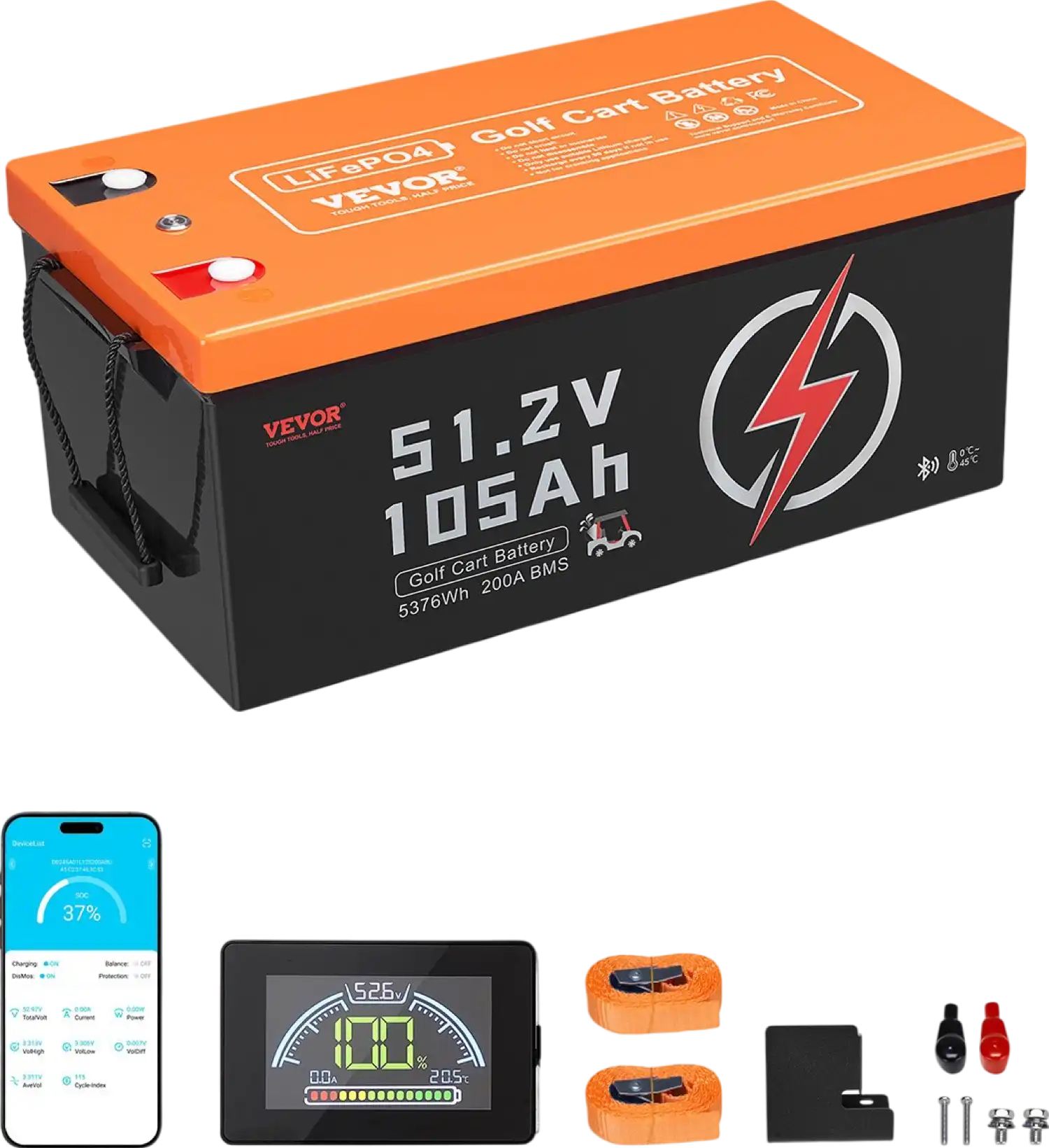 Vevor Golf Cart Battery Lithium 48V 105Ah with LCD Monitor 4000+ Cycles New