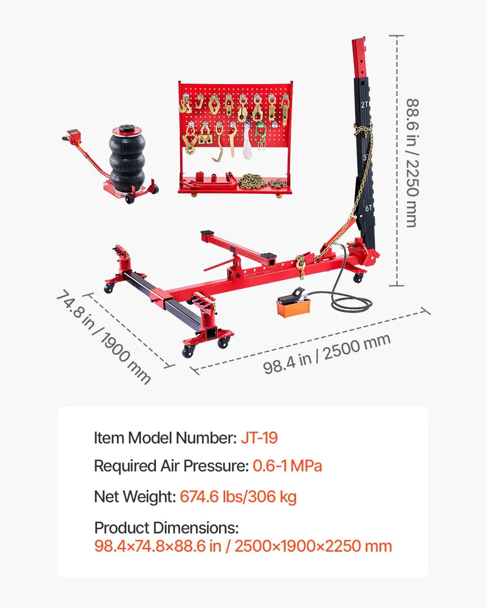 Vevor Auto Body Frame Puller Straightener 6 Ton with Airbag Jack Hydraulic Foot Pump New