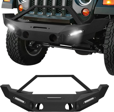 Vevor Steel Front Bumper with LED Light Bars Winch Plate for 2007-2018 Wrangler JK/JKU New