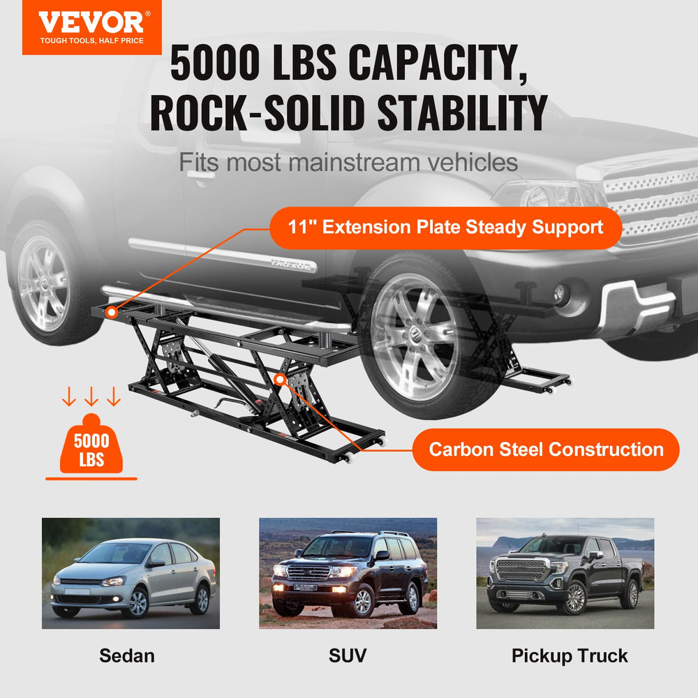 Vevor Car Lift 5,000 Lbs Capacity Portable with 120V Power Unit 25.6" Max Height New