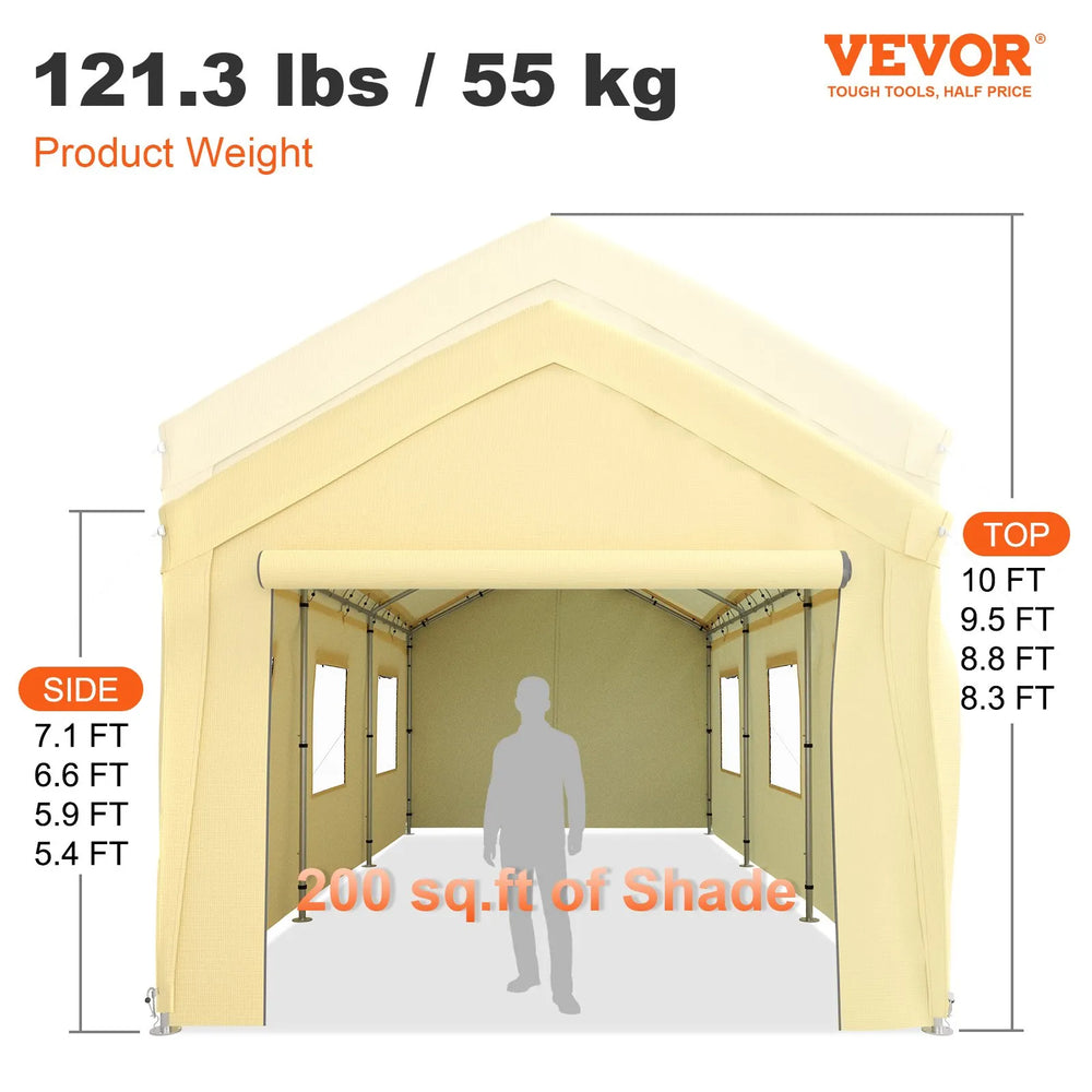 Vevor Carport Canopy Heavy Duty Garage Shelter 10 x 20 FT with Removable Sidewalls New