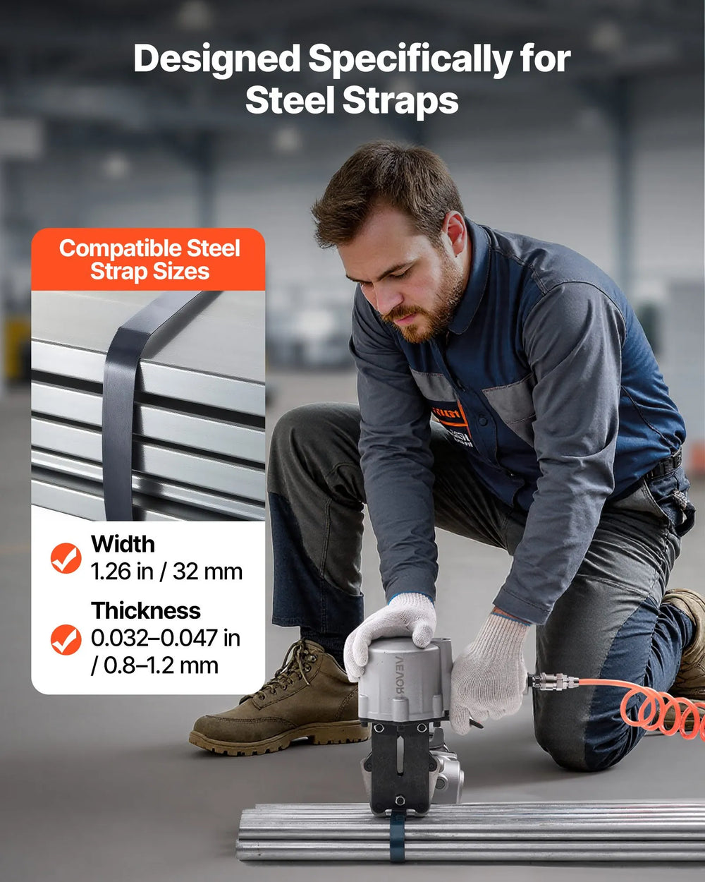 Vevor Pneumatic Strapping Machine 8500N Tensioner and Sealer for 1.26" Metal Belts New