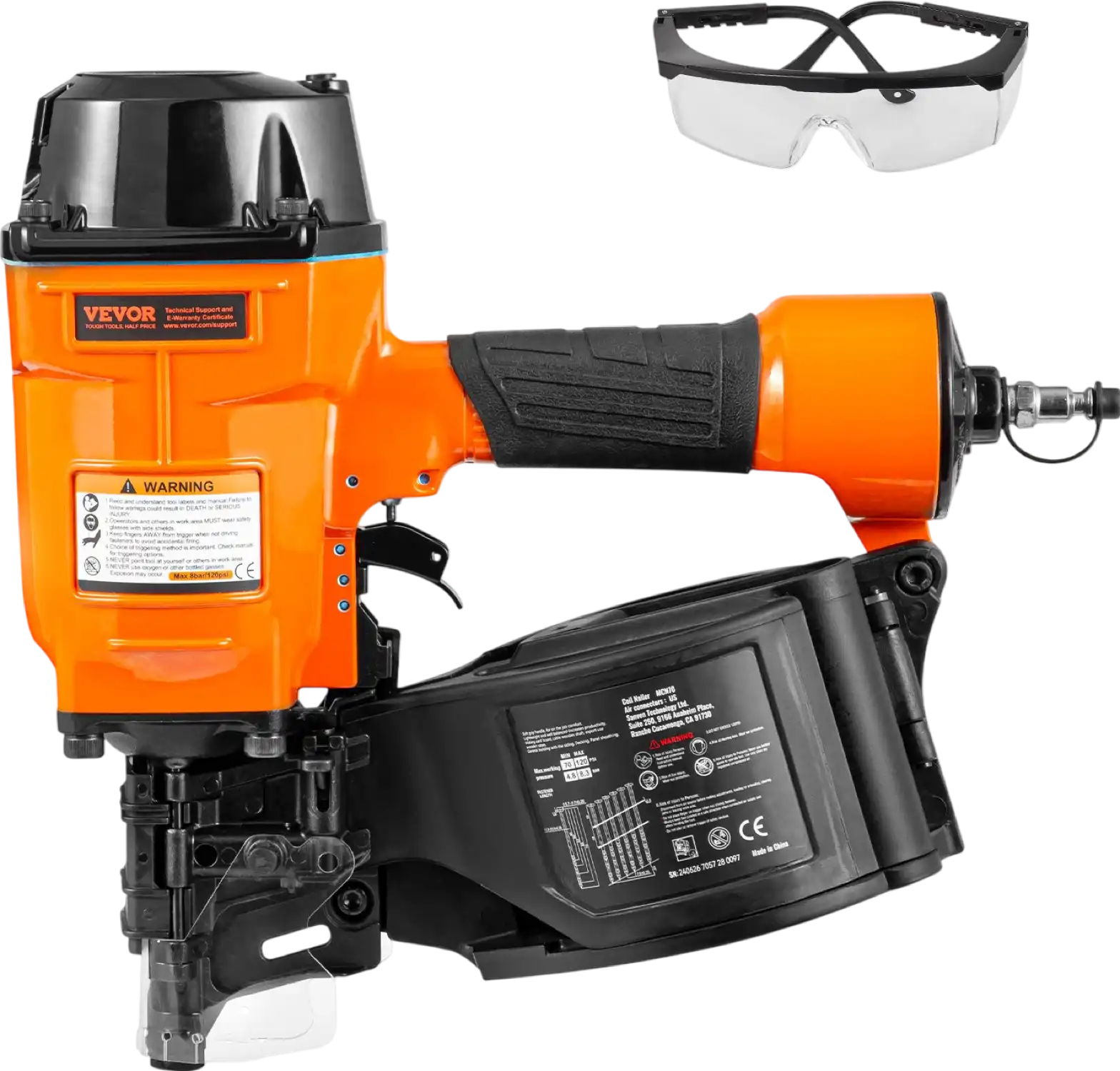 Vevor Pneumatic Nail Gun MCN70 Coil Siding Nailer 1-3/4