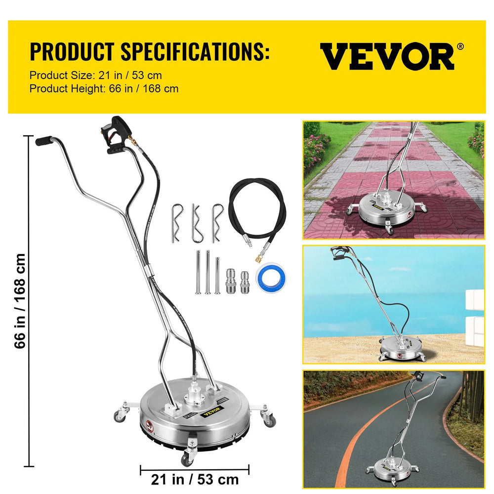 Vevor 21" Surface Cleaner 4000 PSI for Pressure Washer Stainless Steel with 3 Nozzles New