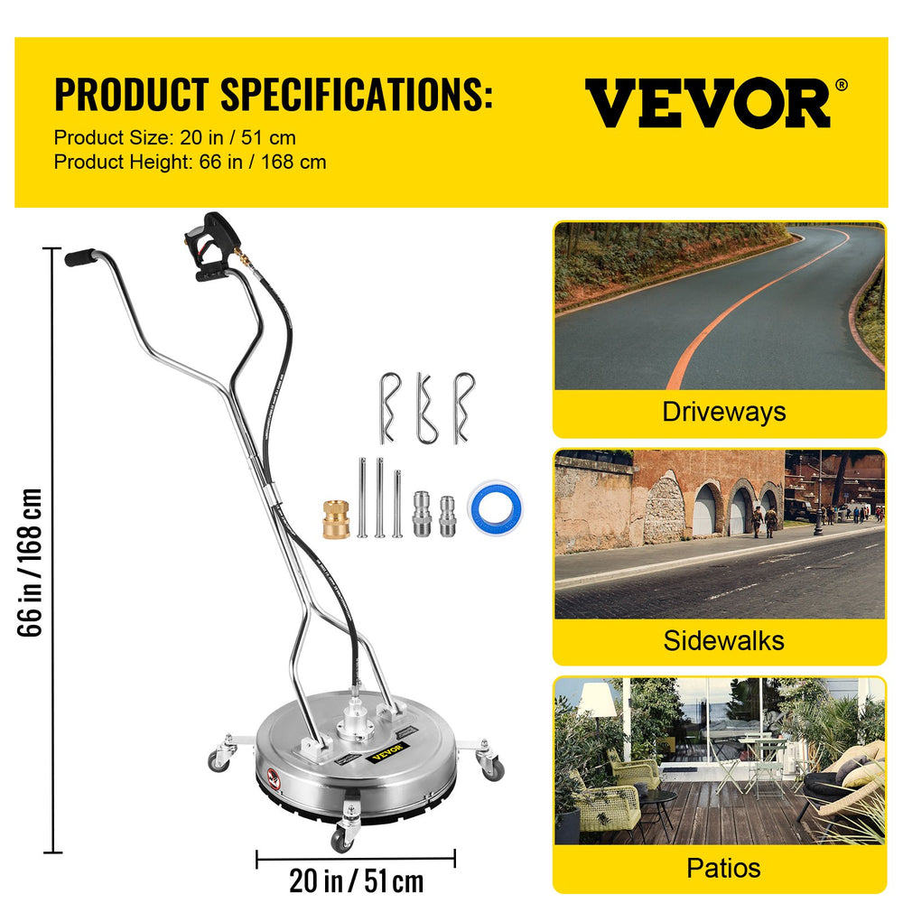 Vevor Pressure Washer Surface Cleaner 20" 4000 PSI 3/8" Quick Connect Stainless Steel New