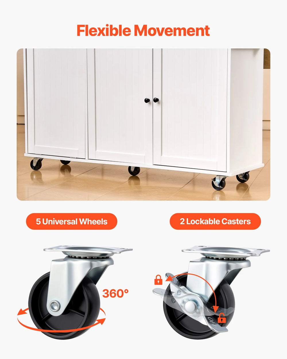 Vevor Kitchen Island Cart 60" with Drop Leaf Wheels Storage New