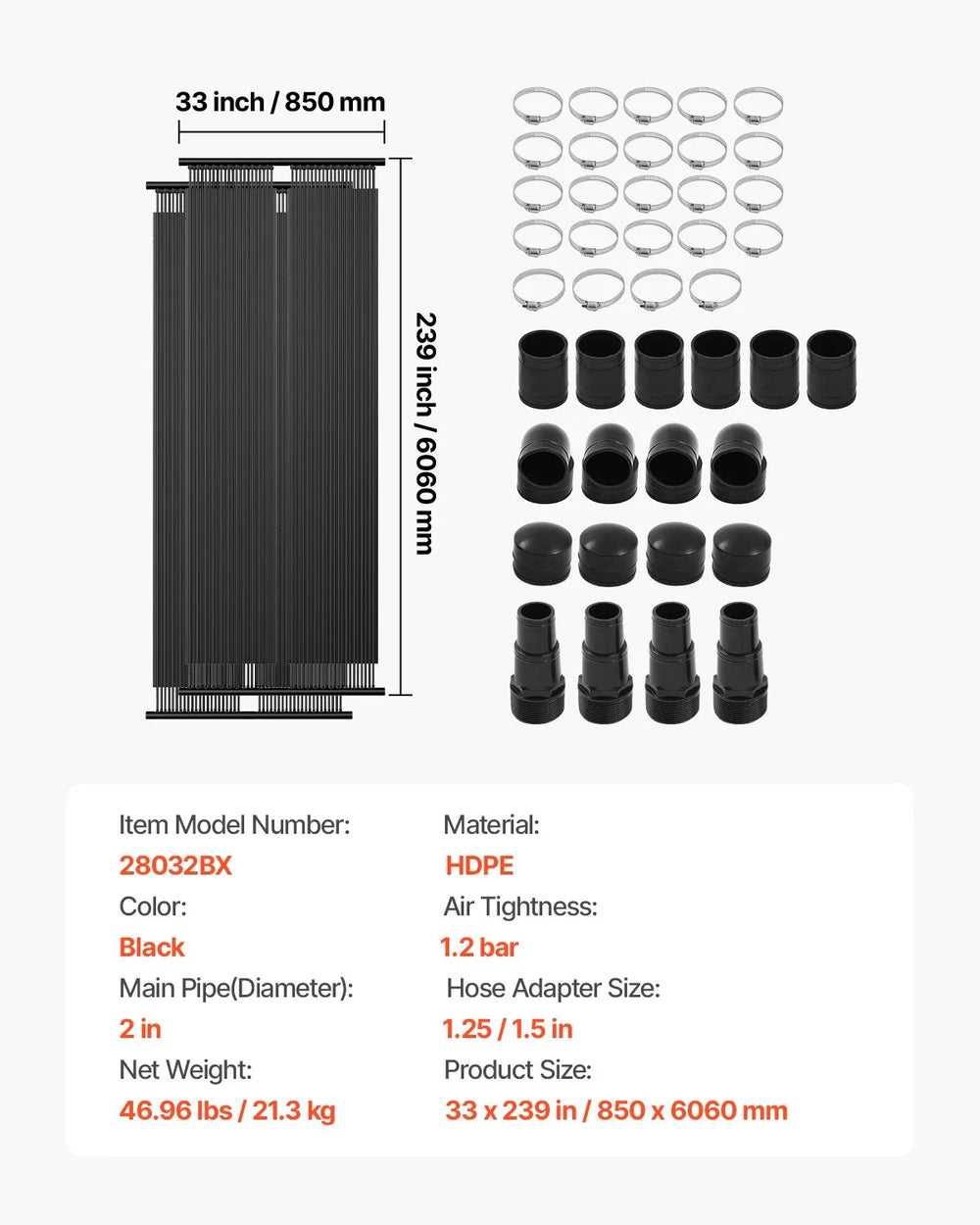 Vevor Solar Pool Heater 2.75 x 20 Ft. Aboveground Heating System 2 Panels New