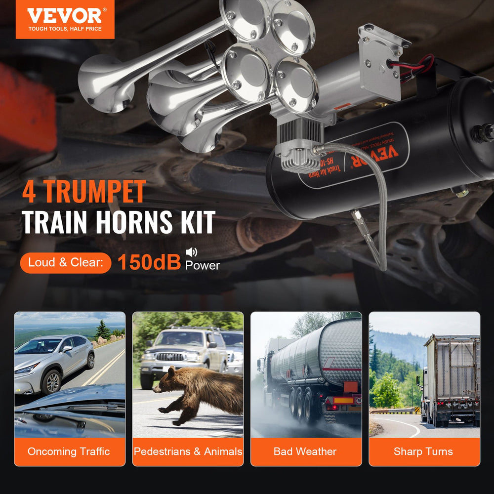 Vevor Air Horns Kit for Pickup Trucks 150dB 12V 160PSI Air Compressor 2.6 Gal. Tank New