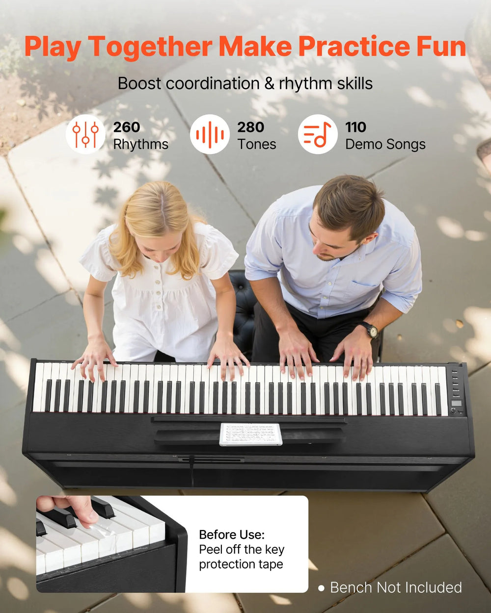 Vevor Digital Piano 88 Keys Fully Weighted with Stand Triple Pedal 280 Tones Bluetooth New