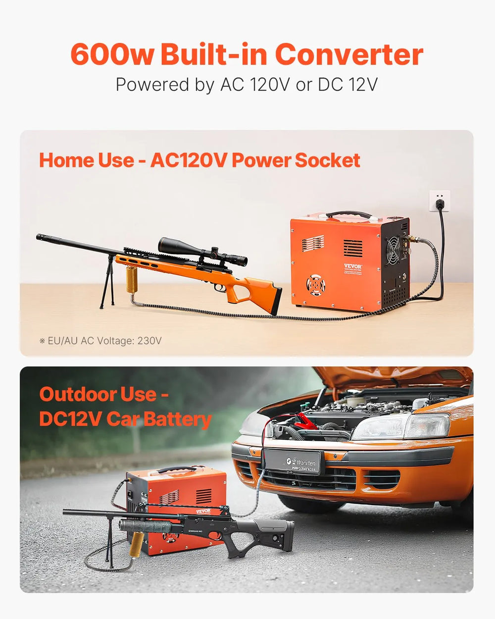 Vevor PCP Air Compressor 4500 PSI with Built-in Converter Auto Stop 300W New
