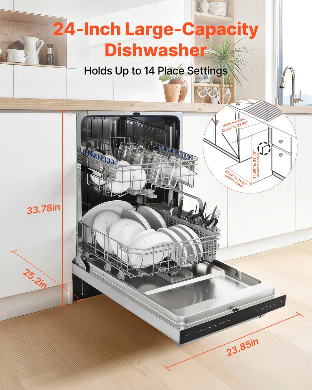 Vevor Dishwasher 24" with Dual Racks Touch Control Stainless Steel New