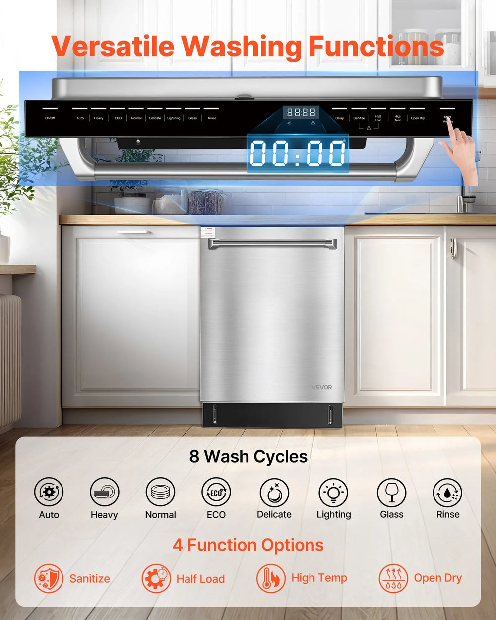 Vevor Dishwasher 24" with Dual Racks Touch Control Stainless Steel New
