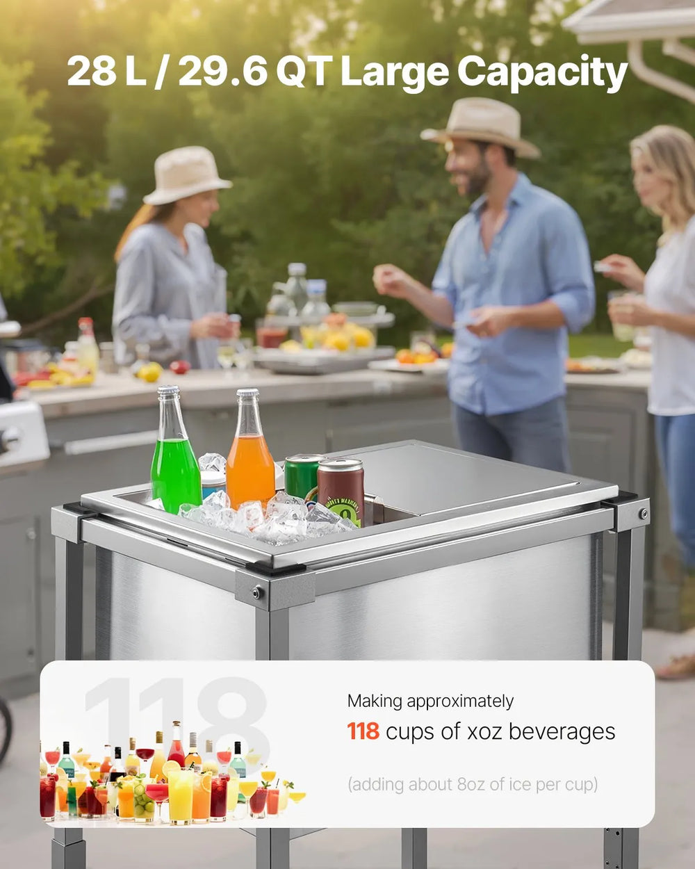 Vevor Rolling Ice Chest 29.6 Qt Stainless Steel Cooler on Wheels New